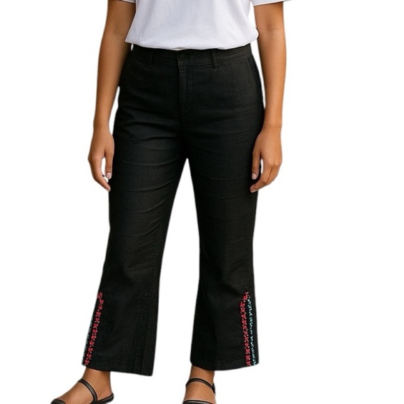 Ted Baker Embroidered Hems Pants Black - Picture 1 of 9